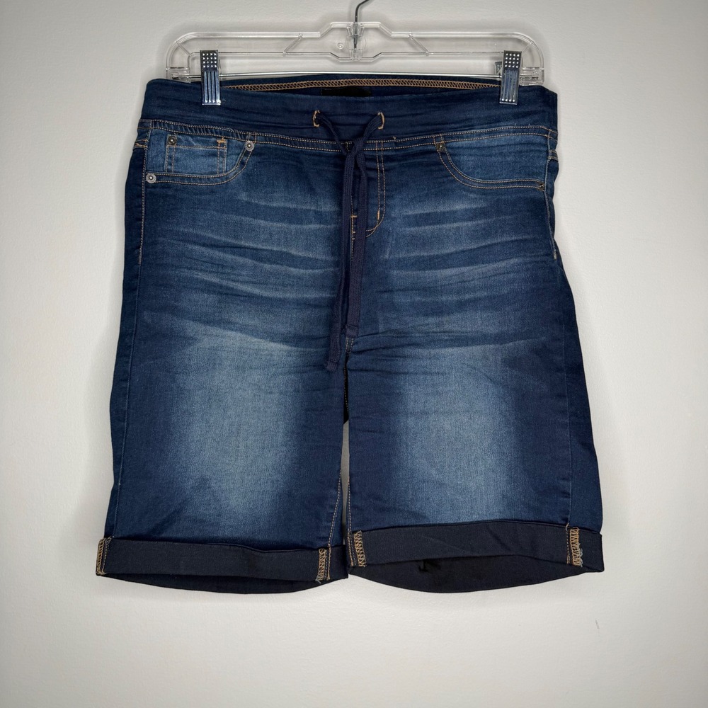 Joe Boxer Bermuda Denim Shorts Womens XL Blue Stretch Drawstring Cuffed 4992